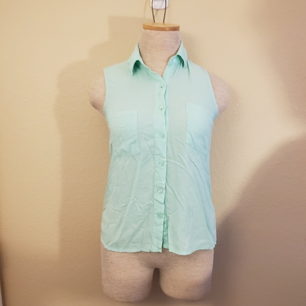 Ambiance apparel teal button up tank S - Picture 3 of 5